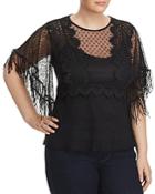 Lost Ink Mixed Mesh Fringe-sleeve Top
