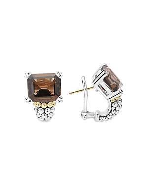 Lagos 18k Yellow Gold & Sterling Silver Glacier Smoky Quartz Caviar Beaded Large Half Hoop Earrings