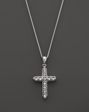 Diamond Milgrain Cross Pendant Necklace In 14k White Gold, .14 Ct. T.w.