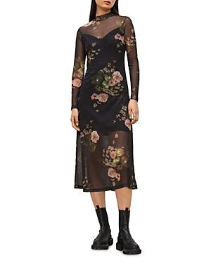 Allsaints Hannah Asago Floral Mesh Midi Dress