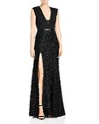 Halston Heritage Faux-feather Embellished Gown