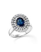 Sapphire Oval And Diamond Statement Ring In 14k White Gold