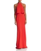 Avery G Ruffle-trimmed Halter Gown