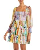 Alice And Olivia Rowen Smocked Patchwork Dress