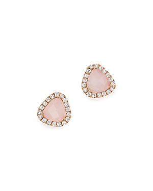 Meira T 14k Rose Gold Pink Opal And Diamond Stud Earrings