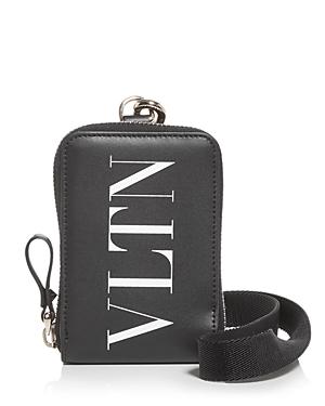 Valentino Garavani Logo Print Leather Zip Wallet & Neck Strap