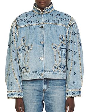 Sandro Jackie Embroidered Denim Jacket