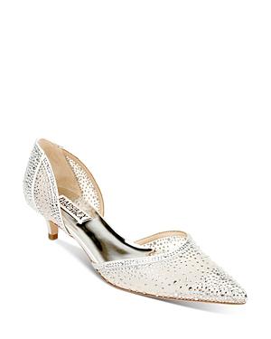 Badgley Mischka Women's Madelyn Pointed Toe Embellished Kitten Heel D'orsay Pumps