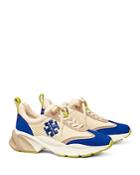 Tory Burch Women's Good Luck Double T Tan & Blue Trainer Sneakers