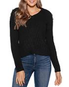 Belldini Ribbed Button-shoulder Sweater
