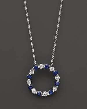 Diamond And Sapphire Pendant Necklace In 14k White Gold, 18