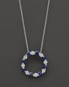 Diamond And Sapphire Pendant Necklace In 14k White Gold, 18