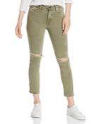 Paige Hoxton Slim Crop Destructed Jeans In Vintage Green Springs