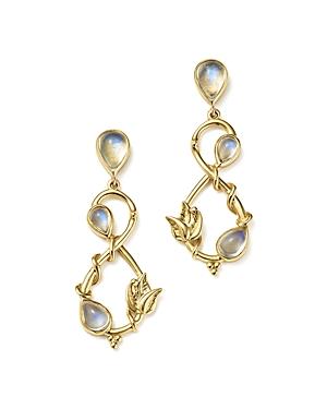 Temple St. Clair 18k Yellow Gold Double Leaf Royal Blue Moonstone Earrings