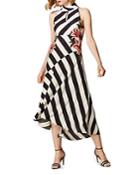 Karen Millen Sleeveless Floral-embroidered Striped Midi Dress