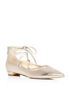 Ivanka Trump Tropica Metallic Lace Up Pointed Toe Ballet Flats