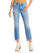 Frame Le High Straight Ankle Jeans In Laskey Rips