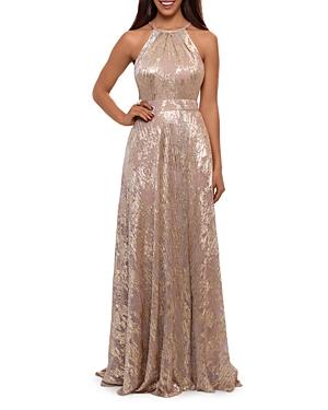 Aqua Foil Knit Halter Gown - 100% Exclusive