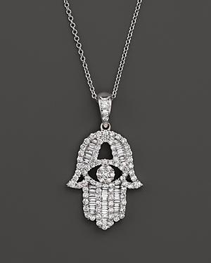 Diamond And Baguette Hamsa Pendant Necklace In 14k White Gold, .55 Ct. T.w. - 100% Exclusive