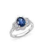 Blue Sapphire Oval And Diamond Statement Ring In 14k White Gold - 100% Exclusive