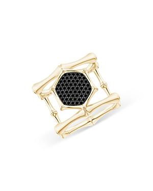 Natori 14k Yellow Gold Indochine Pave Black Diamond Double-band Hexagon Bamboo Cocktail Ring