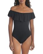 Trina Turk Getaway Solid Off-the-shoulder One Piece Swimsuit