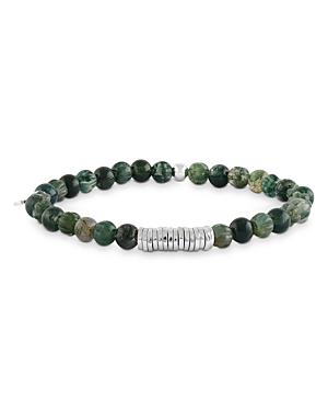 Tateossian Green Moss Agate Beaded Bracelet With Sterling Silver Spacer Discs