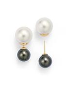 Tara Pearls 14k Yellow Gold Natural Color Tahitian And White South Sea Cultured Pearl Front-back Stud Earrings