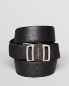 Salvatore Ferragamo Pebbled Leather Reversible Etched Logo Buckle Belt