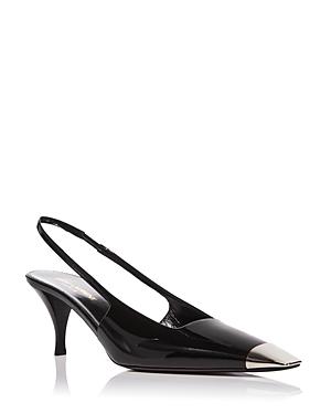 Saint Laurent Women's Blade Metallic Cap Square Toe Slingback Leather Pumps