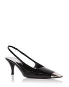 Saint Laurent Women's Blade Metallic Cap Square Toe Slingback Leather Pumps