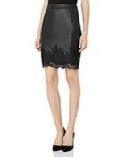 Reiss Riviera Lace-trim Leather Skirt