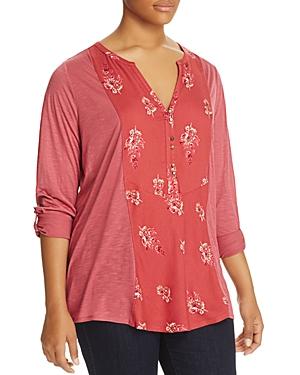Lucky Brand Plus Floral Print Panel Top