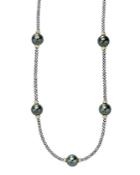 Lagos 18k Gold And Sterling Silver Luna Cultured Freshwater Black Pearl Five Station Necklace, 18