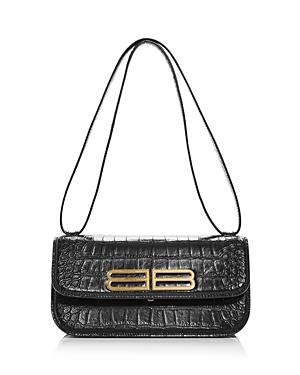 Balenciaga Gossip Small Croc Embossed Leather Shoulder Bag