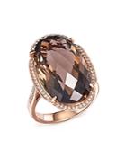Smoky Quartz Oval And Diamond Ring In 14k Rose Gold
