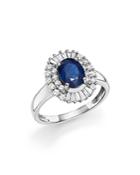 Sapphire Oval And Diamond Ring In 14k White Gold - 100% Exclusive