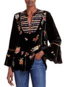 Johnny Was Sisilia Embroidered Velvet Peasant Blouse