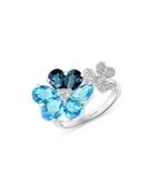Bloomingdale's Blue Topaz & Diamond Flower Ring In 14k White Gold - 100% Exclusive