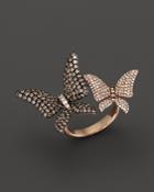 Brown And White Diamond Butterfly Statement Ring In 14k Rose Gold