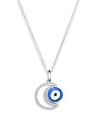 Bloomingdale's Diamond Crescent Moon & Evil Eye Pendant Necklace In 14k White Gold With Enamel, 0.18 Ct. T.w. - 100% Exclusive