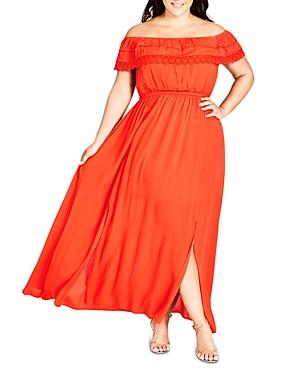 City Chic Plus Lace-trim Off-the-shoulder Maxi Dress