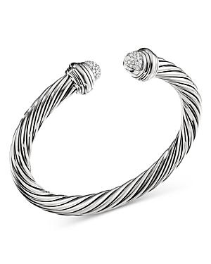 David Yurman Sterling Silver Cable Bracelet With Diamonds