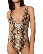 Faithfull The Brand Delhi Snakeskin Print Belted Swimsuit