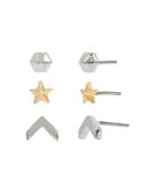 Allsaints Two-tone Arrow & Star Stud Earrings Set, Set Of 3