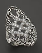 John Hardy Classic Chain Silver Diamond Pave Woven Braided Saddle Ring