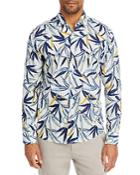 Boss Linen & Cotton Botanical Print Casual Fit Button Down Shirt