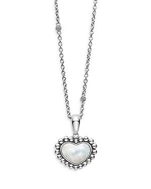 Lagos Sterling Silver Maya Mother Of Pearl Inlay Heart Pendant Necklace, 16-18