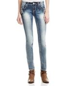 Grace In La Feather Skinny Jeans In Medium Blue - Compare At $84