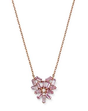 Suzanne Kalan 18k Rose Gold Pink Sapphire & Diamond Heart Pendant Necklace, 16-18